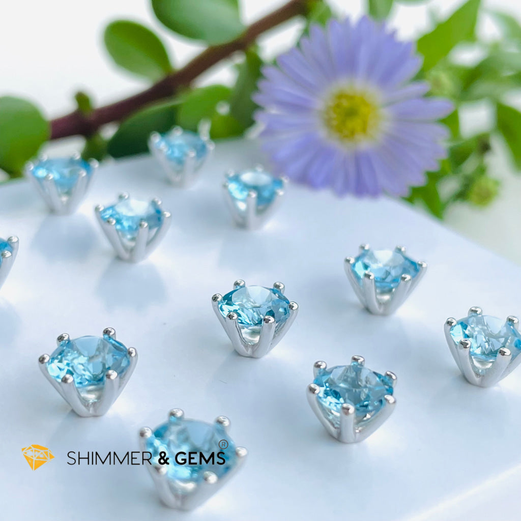 Blue Topaz Blooming Flower 6Mm Earrings Grade Aaa (Calm & Communication)