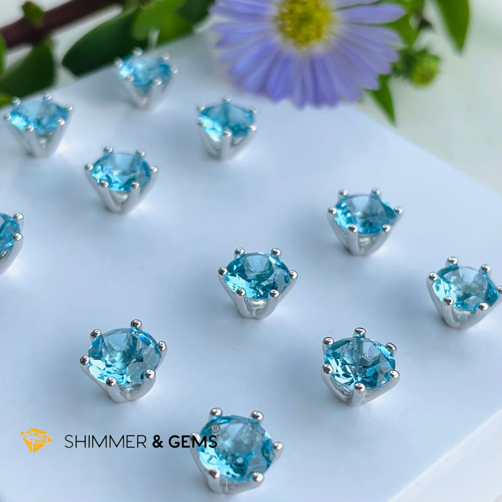 Blue Topaz Blooming Flower 6Mm Earrings Grade Aaa (Calm & Communication)