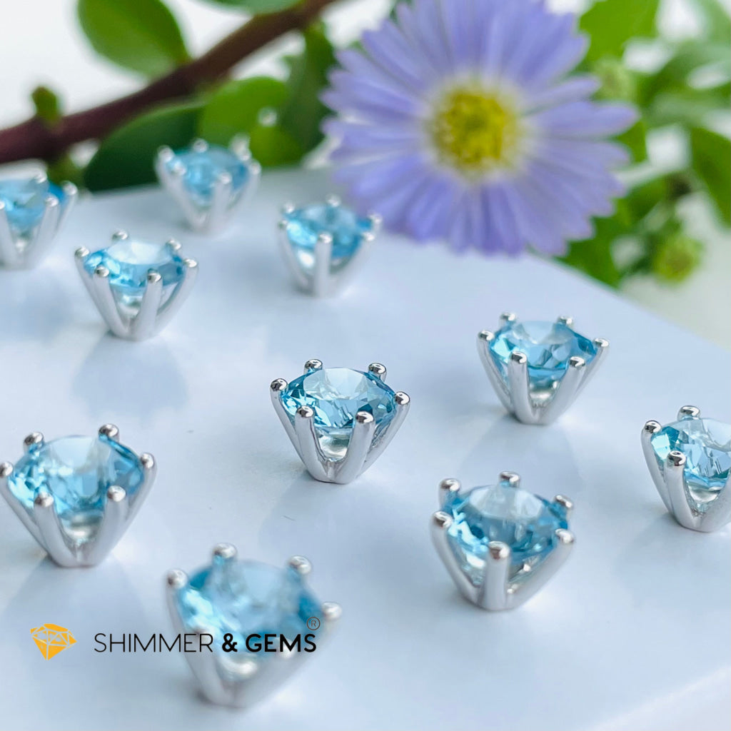 Blue Topaz Blooming Flower 6Mm Earrings Grade Aaa (Calm & Communication)