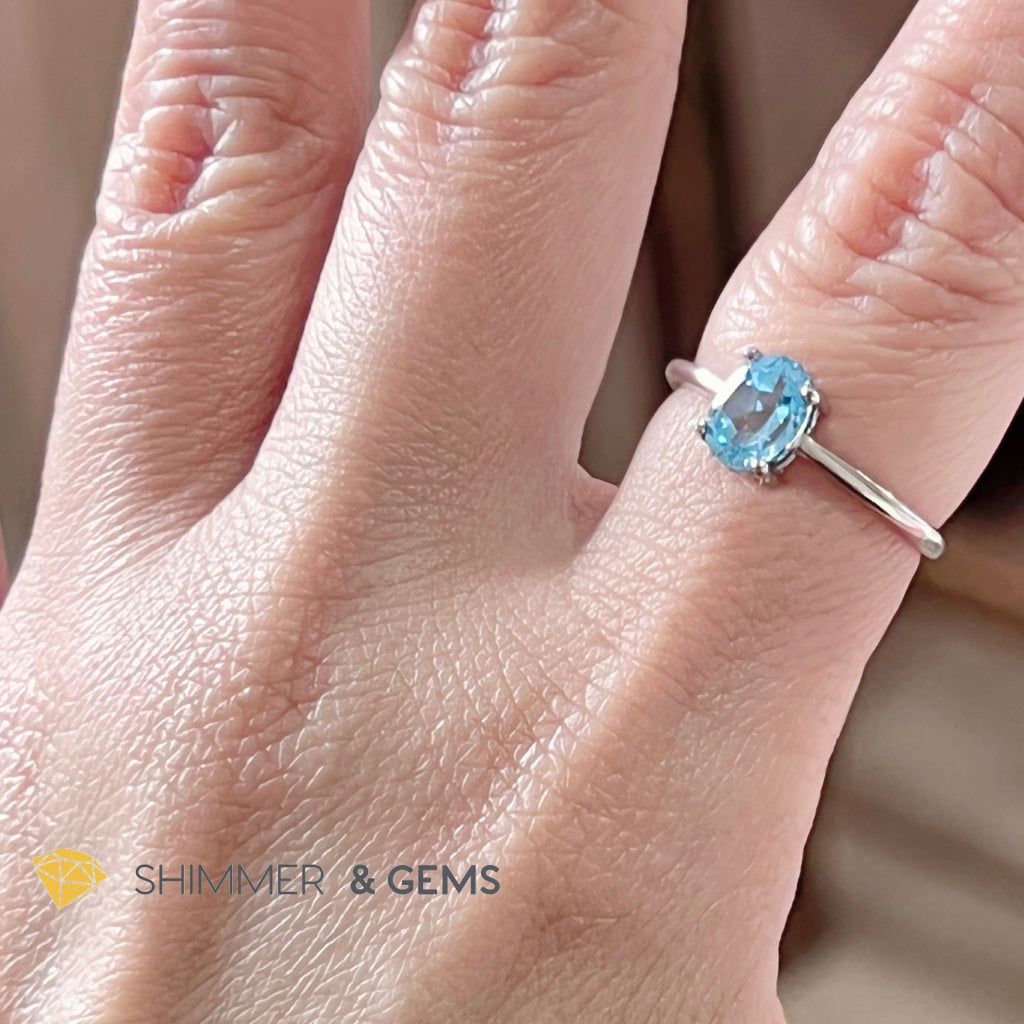 Blue Topaz 925 Silver Ring (Adjustable Size)