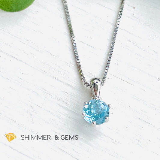 Blue Topaz Blooming Flower 6Mm Pendant (Calm & Communication) Aaa Grade With 17 Italian Silver Chain