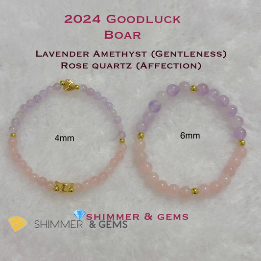 Boar Animal Zodiac 2024 Goodluck Bracelet (Rose Quartz & Lavender Amethyst) Feng Shui