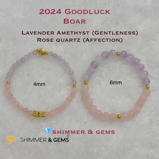 Boar Animal Zodiac 2024 Goodluck Bracelet (Rose Quartz & Lavender Amethyst) Feng Shui