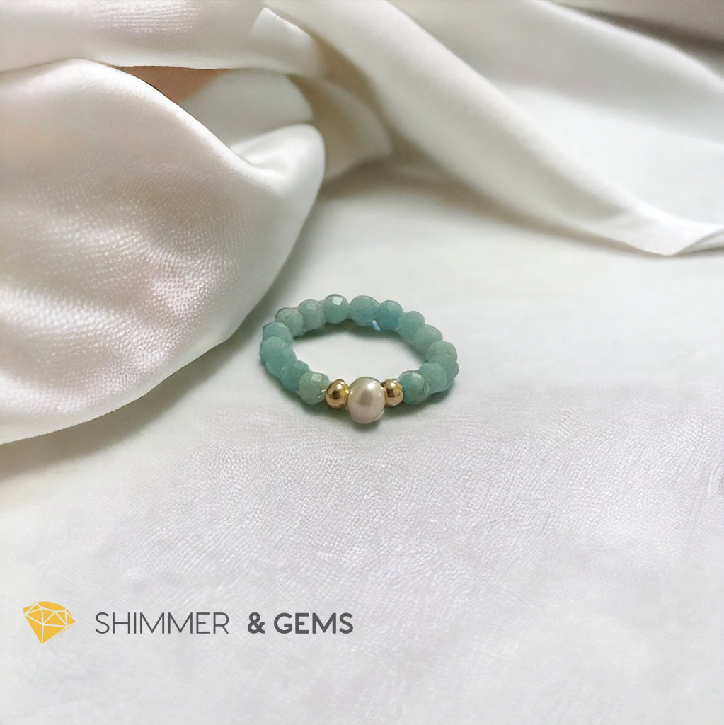 Brazil Amazonite 3mm Beads Ring with Pearl