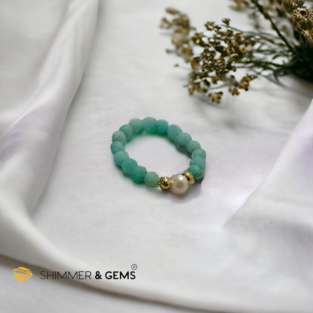 Brazil Amazonite 3mm Beads Ring with Pearl