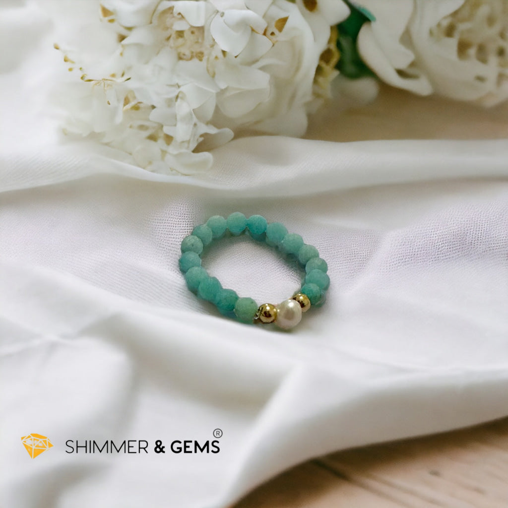 Brazil Amazonite 3mm Beads Ring with Pearl