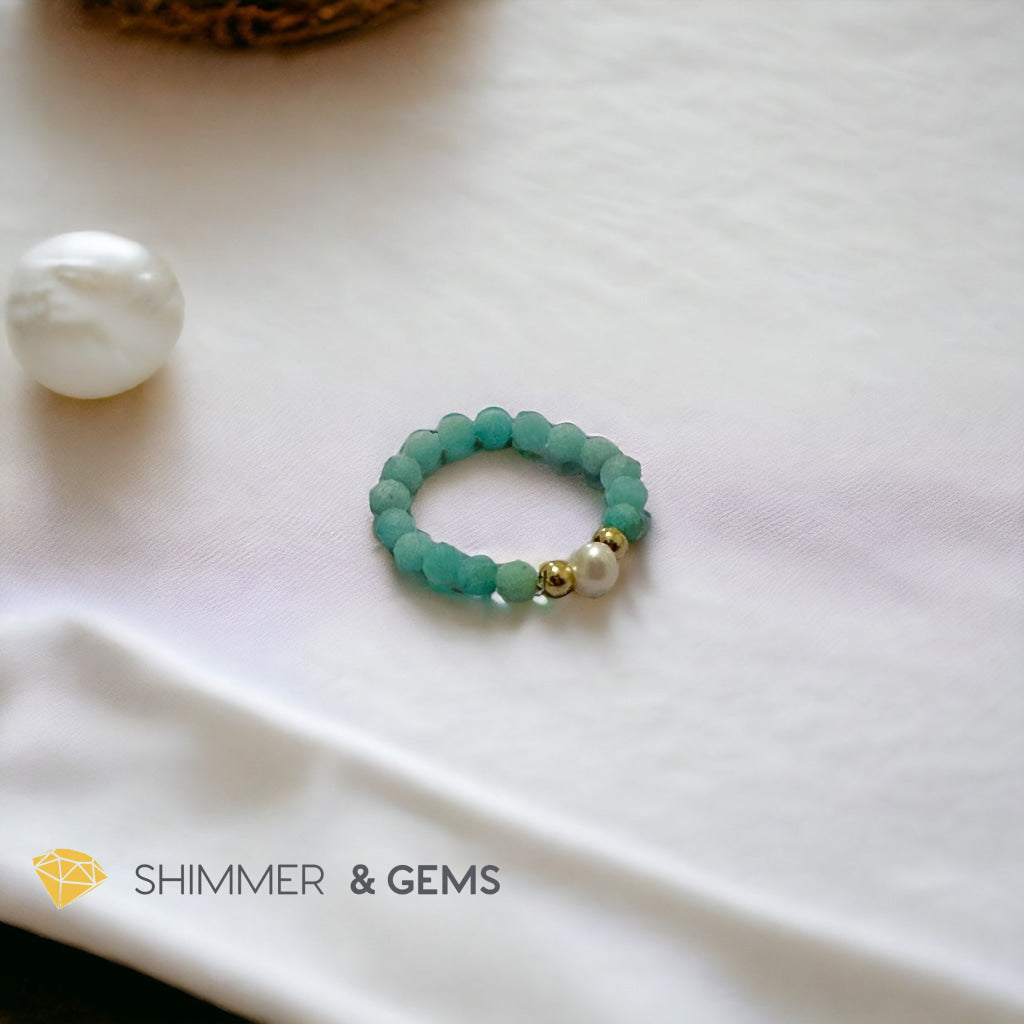 Brazil Amazonite 3mm Beads Ring with Pearl