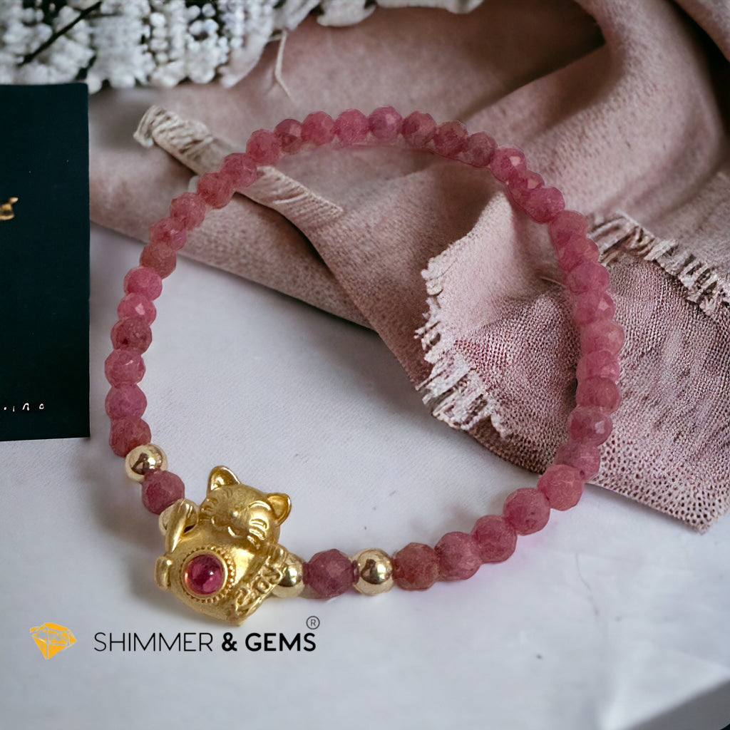 Brazil Rhodonite 4mm with Lucky Cat Bracelet