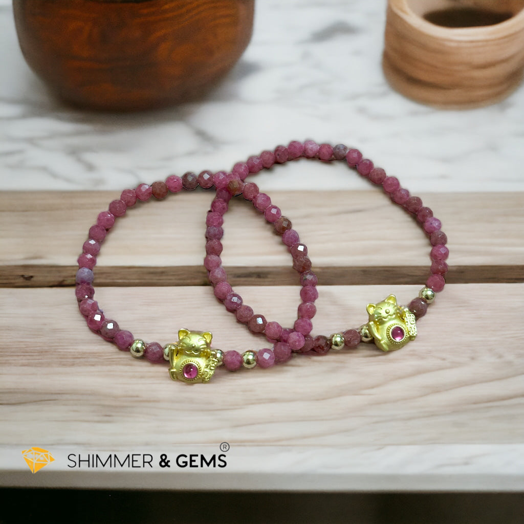 Brazil Rhodonite 4mm with Lucky Cat Bracelet