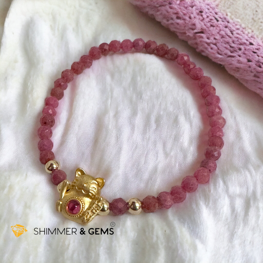 Brazil Rhodonite 4mm with Lucky Cat Bracelet