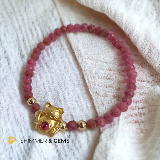 Brazil Rhodonite 4mm with Lucky Cat Bracelet