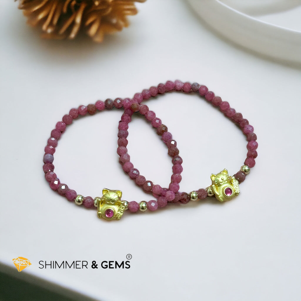Brazil Rhodonite 4mm with Lucky Cat Bracelet