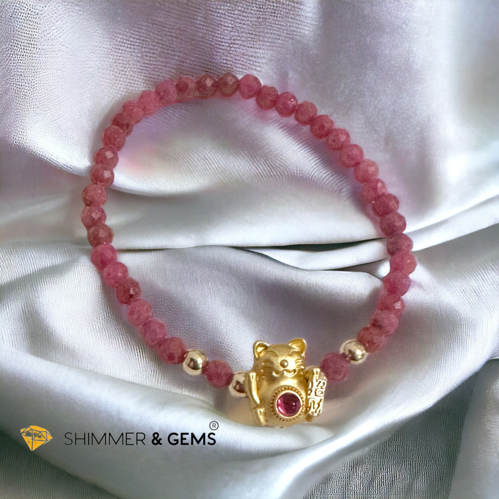Brazil Rhodonite 4mm with Lucky Cat Bracelet