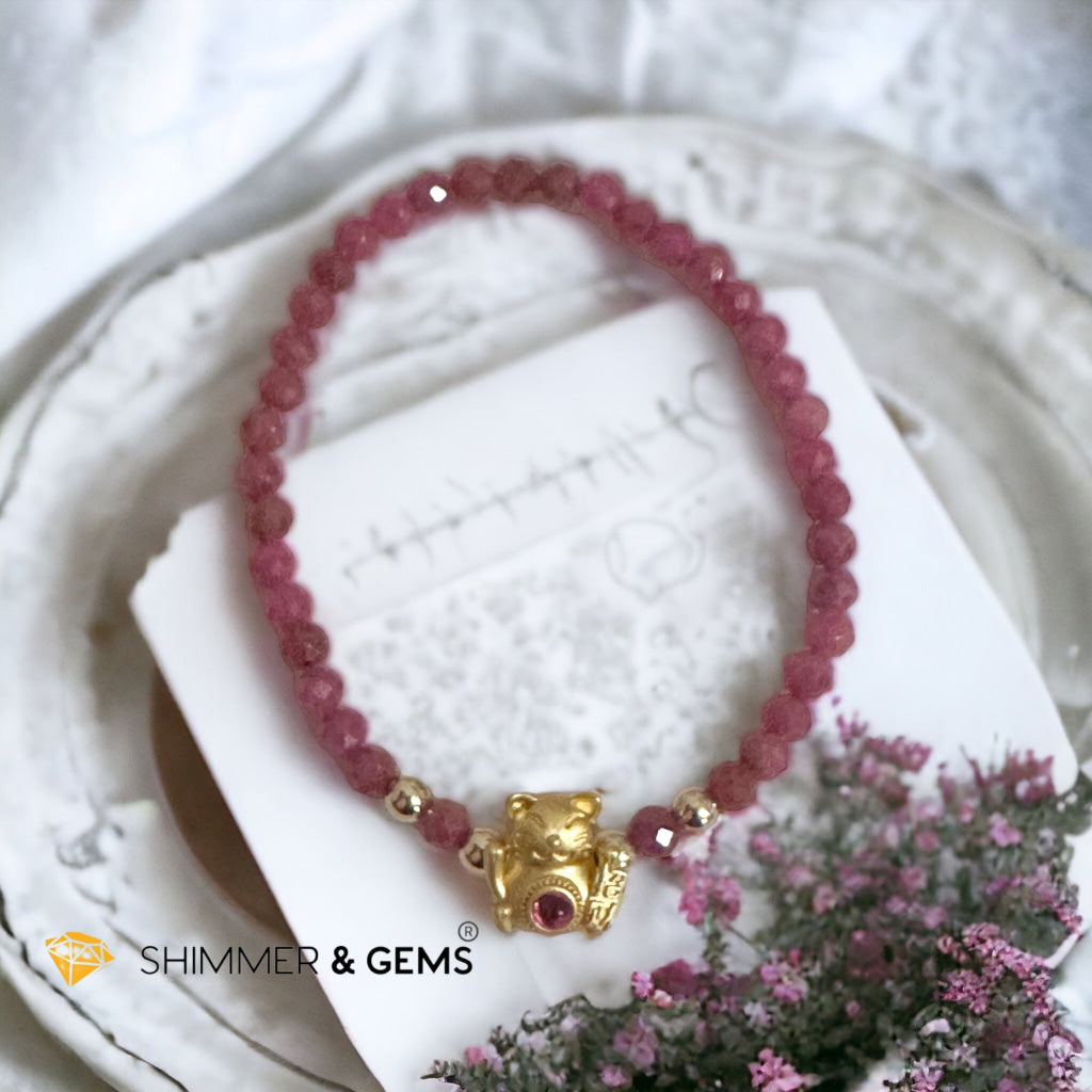 Brazil Rhodonite 4mm with Lucky Cat Bracelet