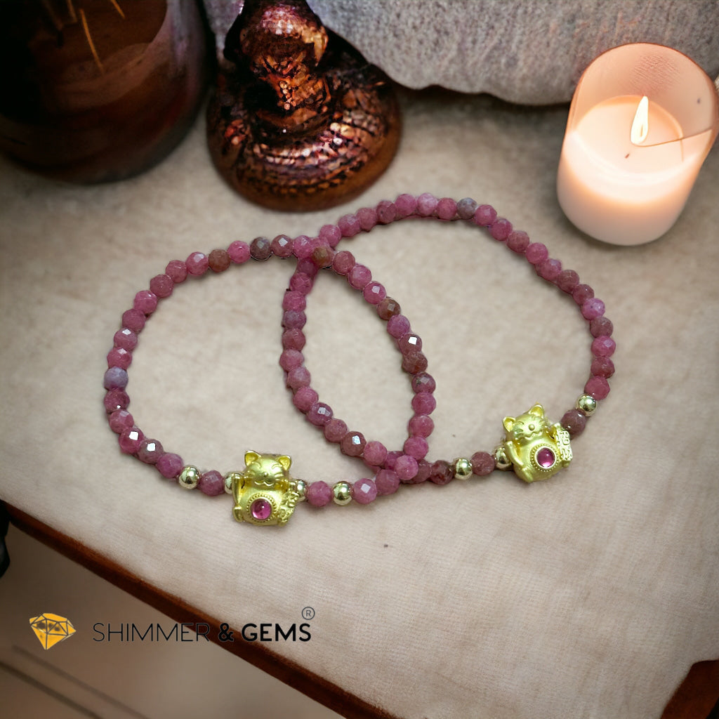 Brazil Rhodonite 4mm with Lucky Cat Bracelet
