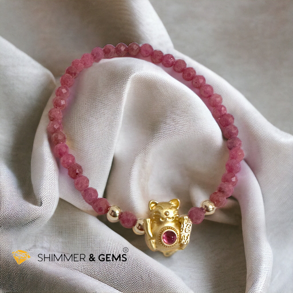 Brazil Rhodonite 4mm with Lucky Cat Bracelet