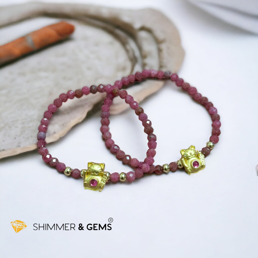 Brazil Rhodonite 4mm with Lucky Cat Bracelet