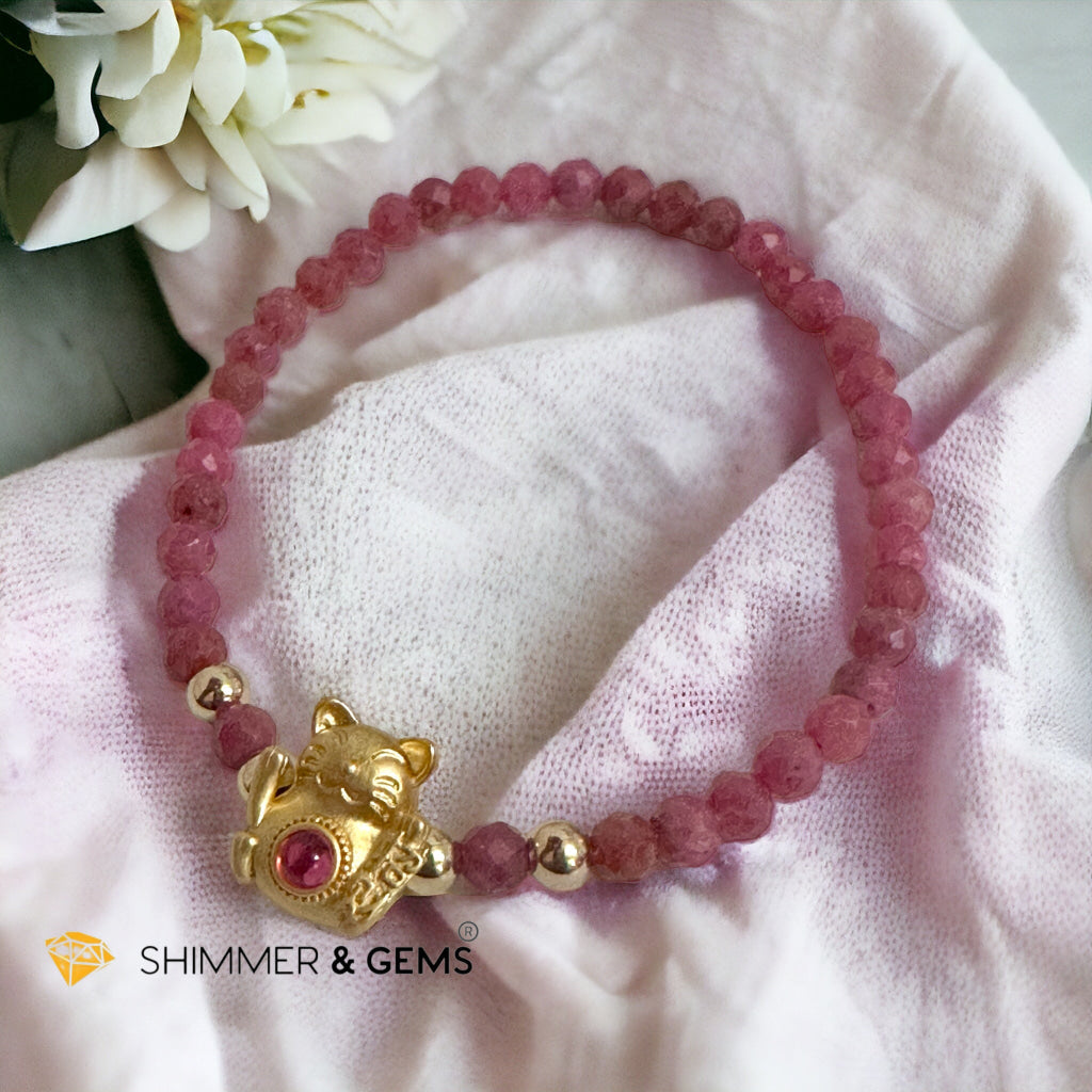 Brazil Rhodonite 4mm with Lucky Cat Bracelet