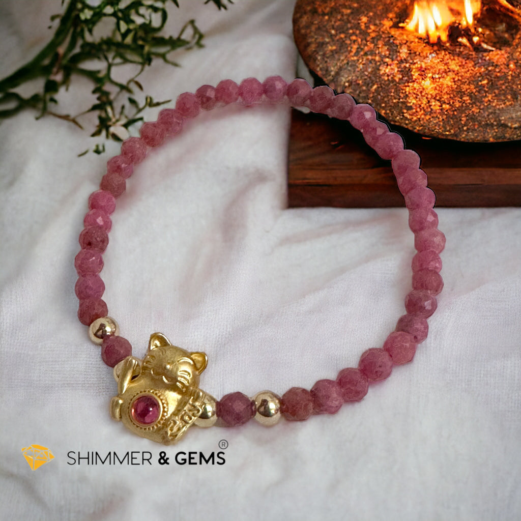 Brazil Rhodonite 4mm with Lucky Cat Bracelet