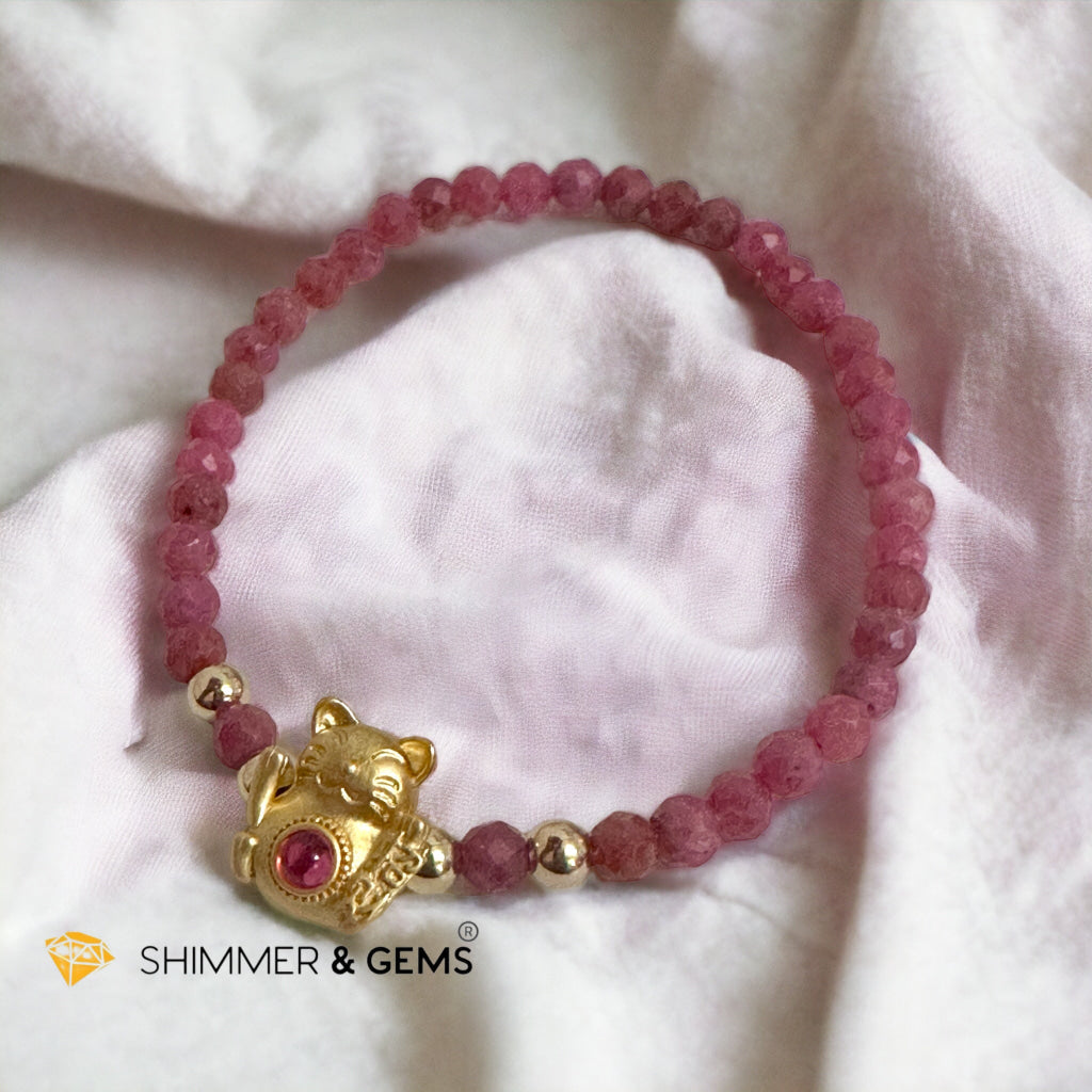 Brazil Rhodonite 4mm with Lucky Cat Bracelet