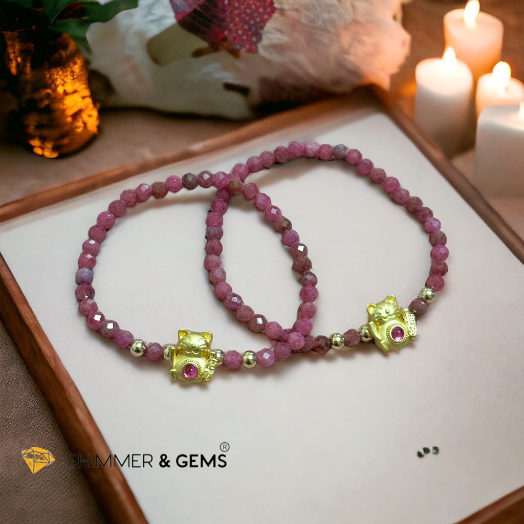 Brazil Rhodonite 4mm with Lucky Cat Bracelet