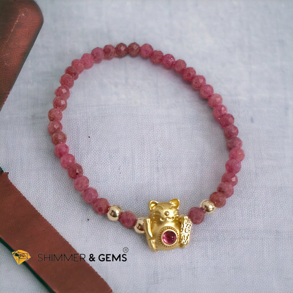 Brazil Rhodonite 4mm with Lucky Cat Bracelet
