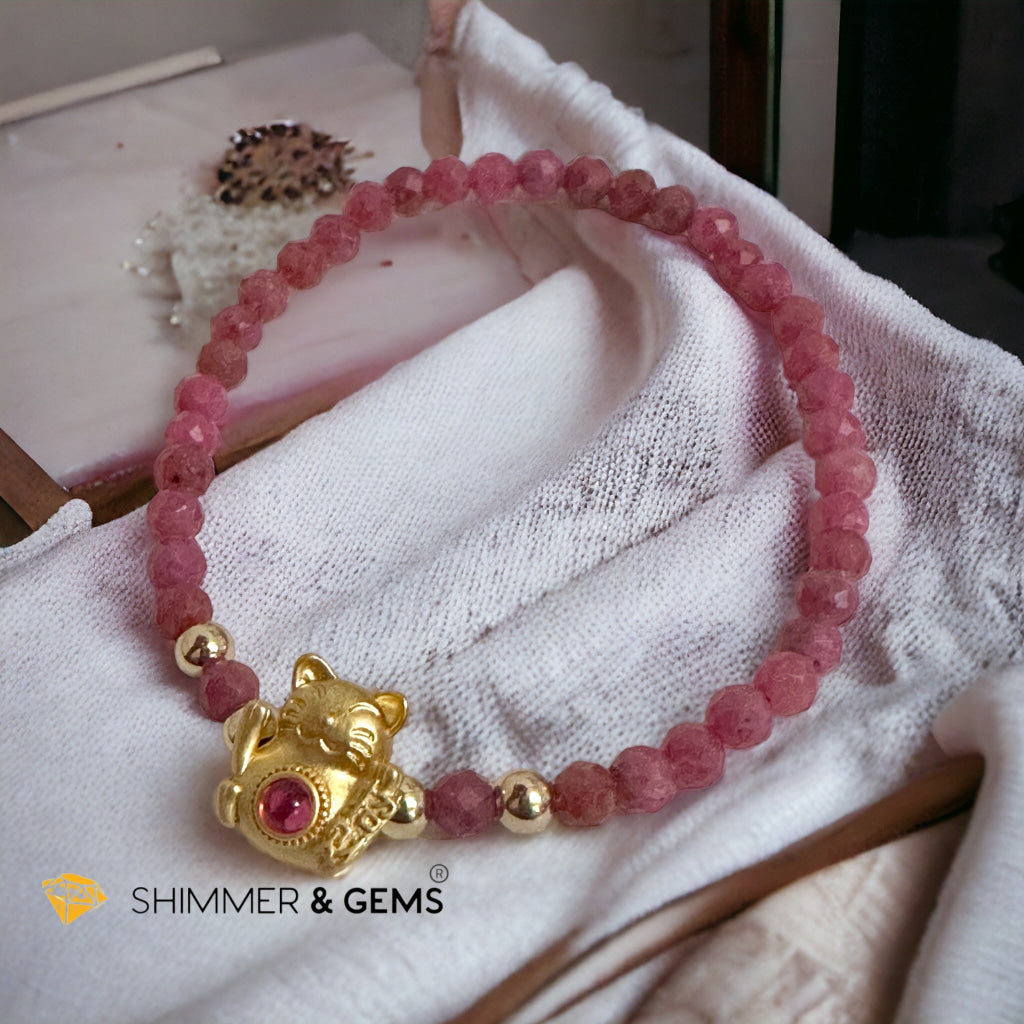 Brazil Rhodonite 4mm with Lucky Cat Bracelet