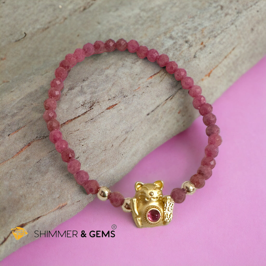 Brazil Rhodonite 4mm with Lucky Cat Bracelet