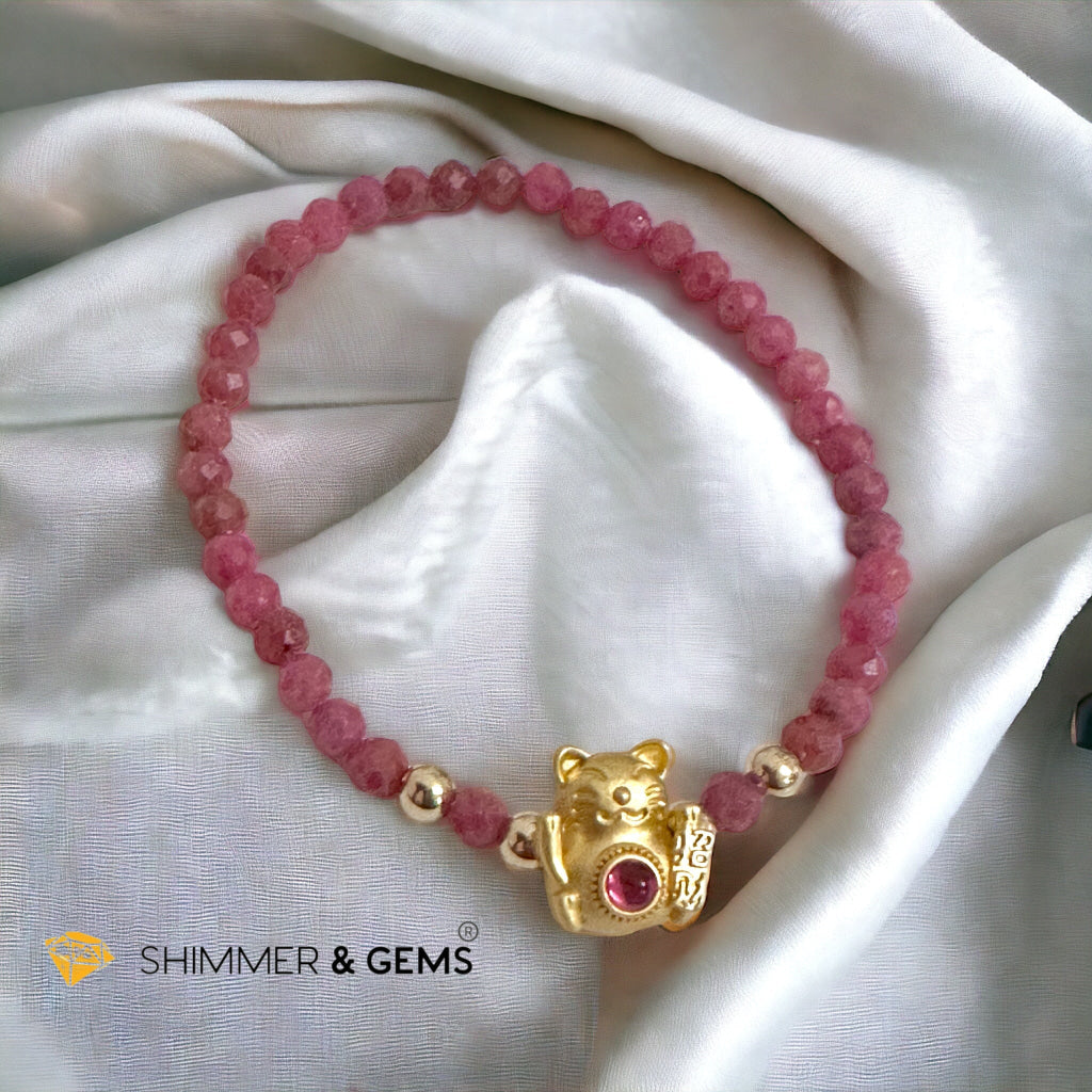 Brazil Rhodonite 4mm with Lucky Cat Bracelet