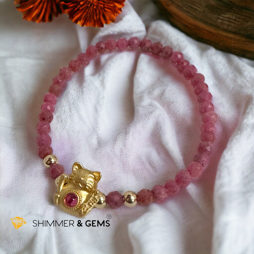 Brazil Rhodonite 4mm with Lucky Cat Bracelet