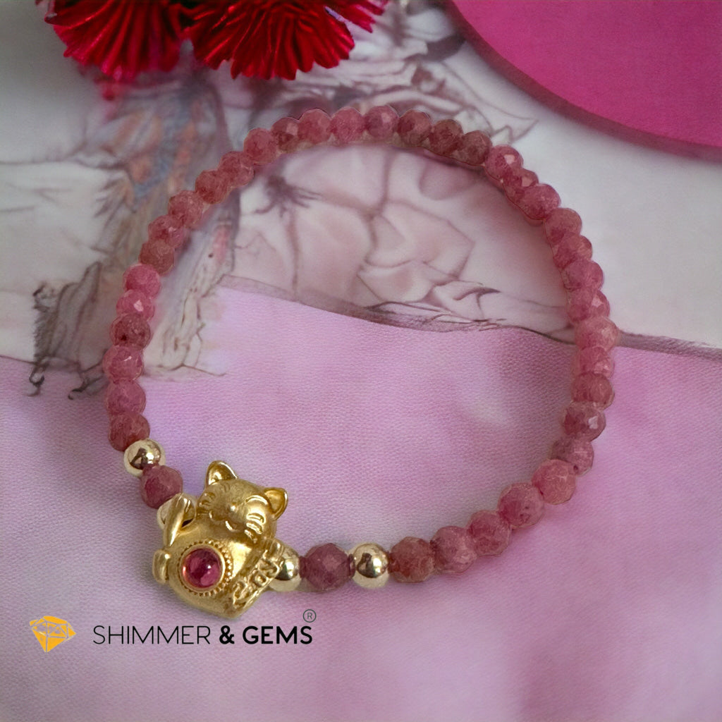 Brazil Rhodonite 4mm with Lucky Cat Bracelet