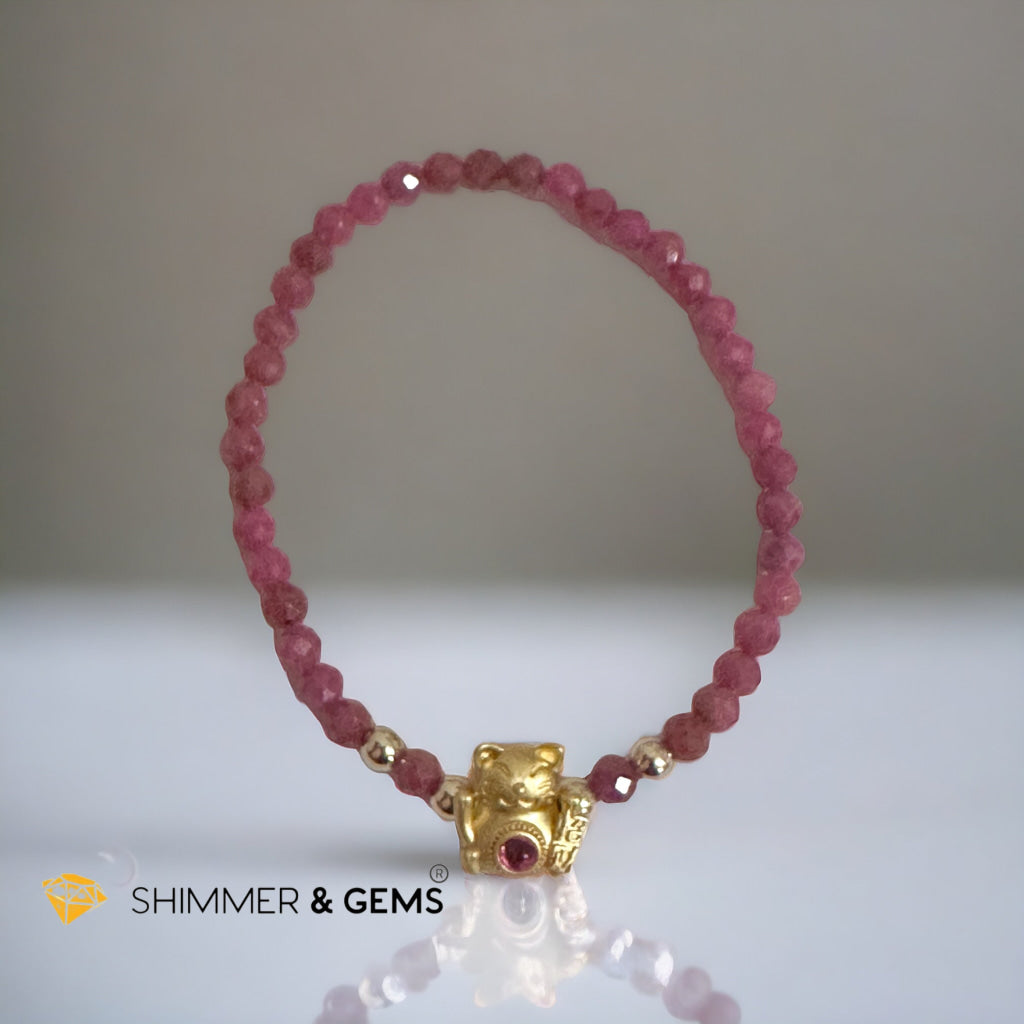 Brazil Rhodonite 4mm with Lucky Cat Bracelet