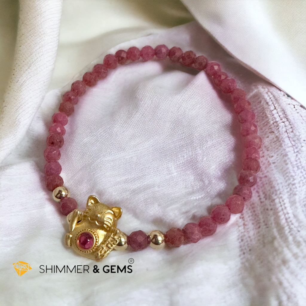 Brazil Rhodonite 4mm with Lucky Cat Bracelet