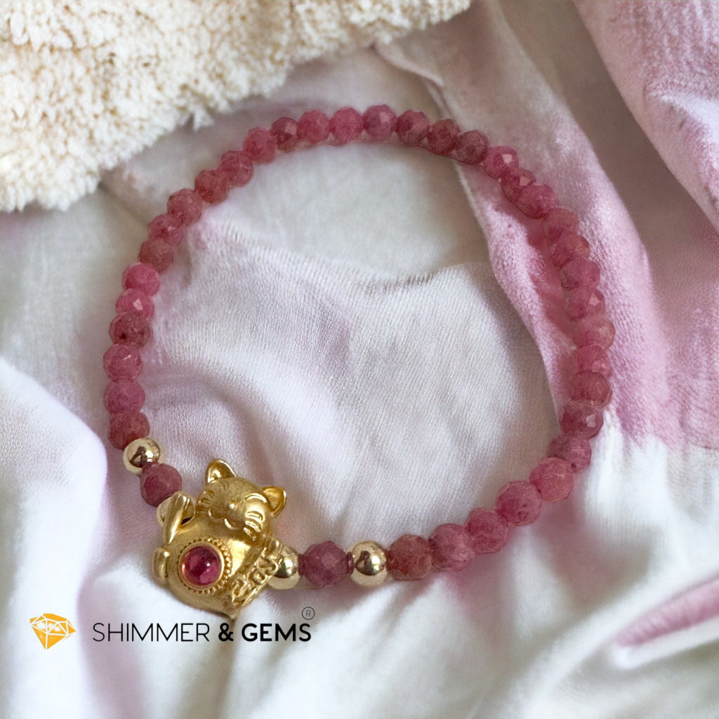 Brazil Rhodonite 4mm with Lucky Cat Bracelet