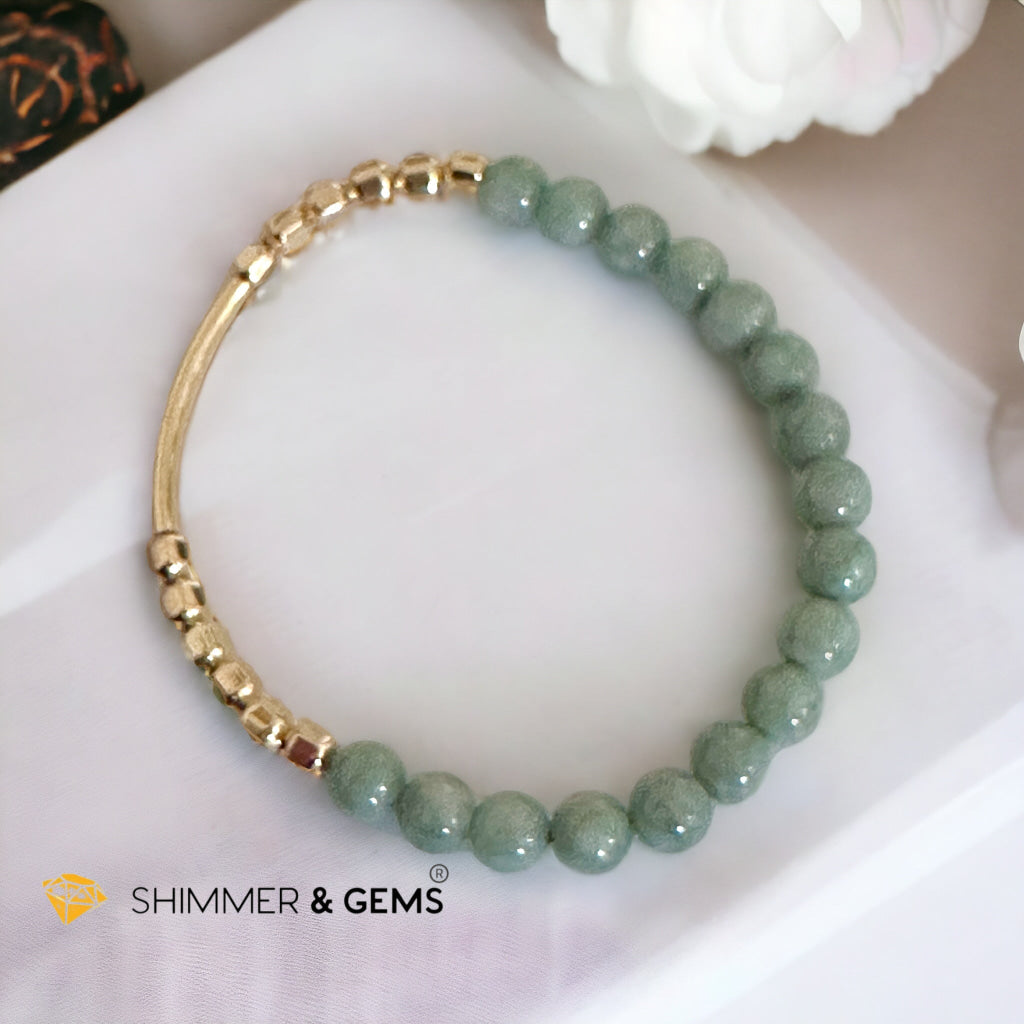 Burma Jade 14k Gold Filled Bangle (Modern Design By Audrey)