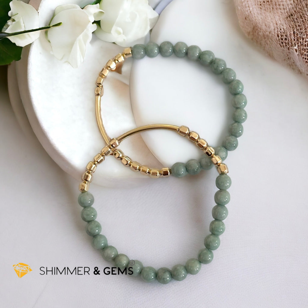 Burma Jade 14k Gold Filled Bangle (Modern Design By Audrey)