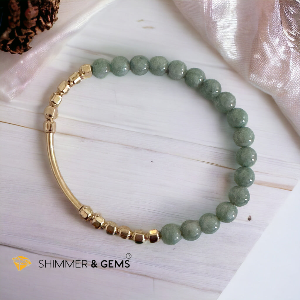 Burma Jade 14k Gold Filled Bangle (Modern Design By Audrey)