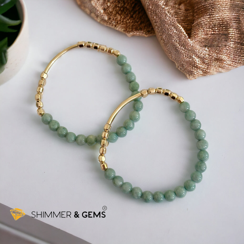 Burma Jade 14k Gold Filled Bangle (Modern Design By Audrey)