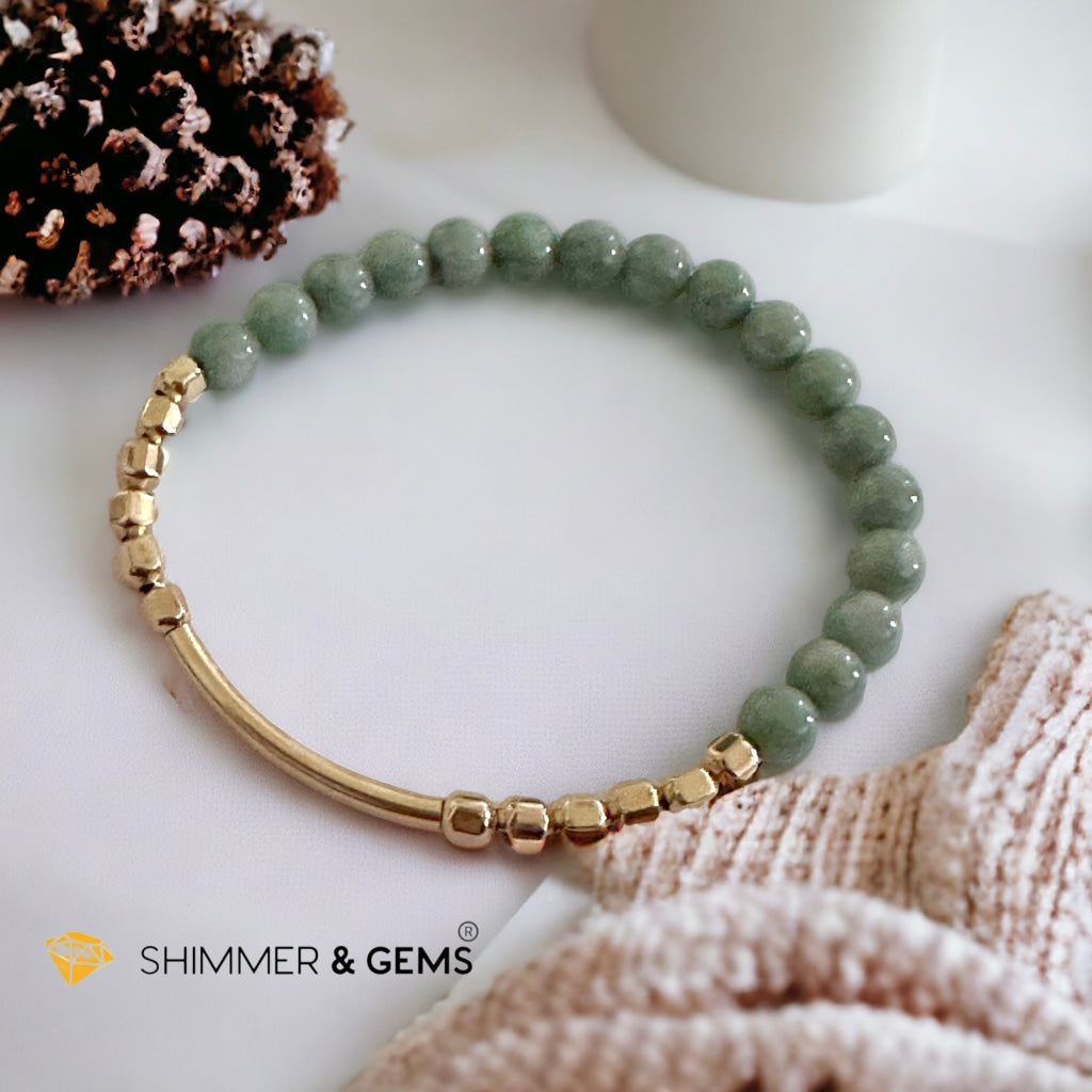 Burma Jade 14k Gold Filled Bangle (Modern Design By Audrey)