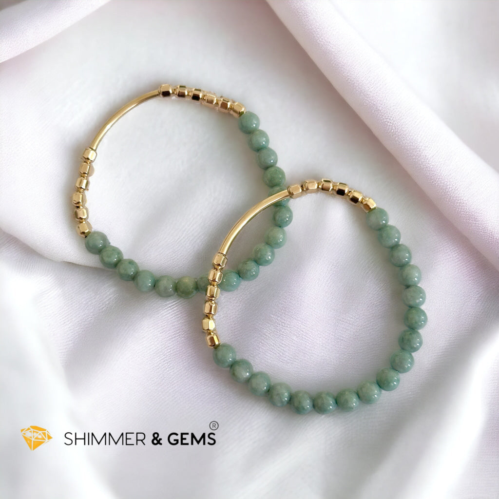 Burma Jade 14k Gold Filled Bangle (Modern Design By Audrey)