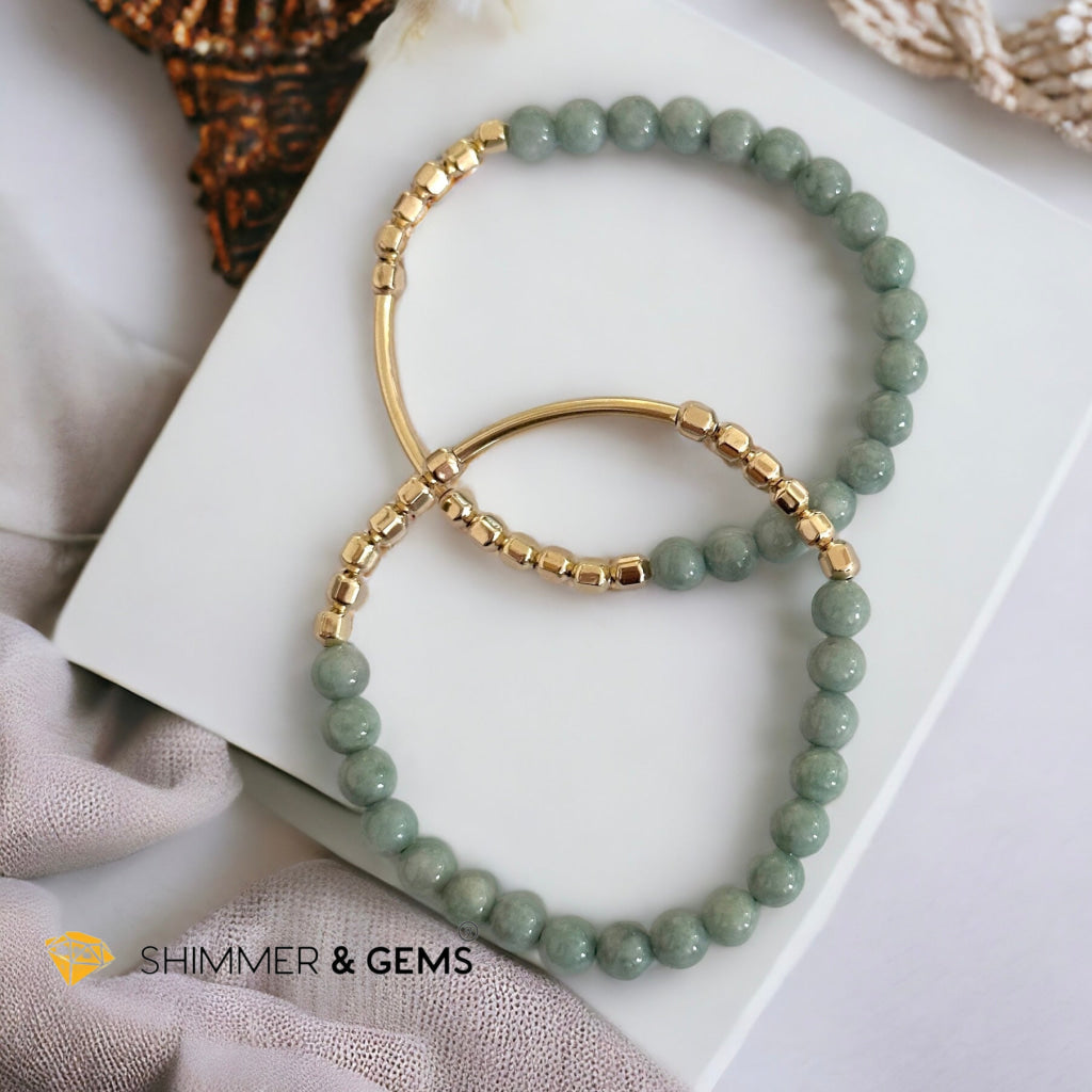 Burma Jade 14k Gold Filled Bangle (Modern Design By Audrey)