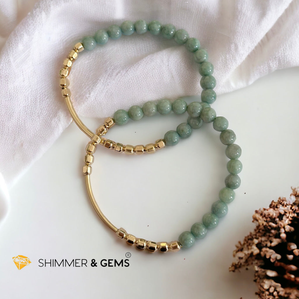 Burma Jade 14k Gold Filled Bangle (Modern Design By Audrey)