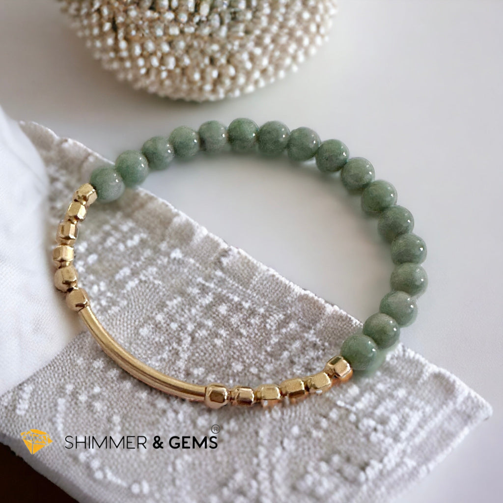 Burma Jade 14k Gold Filled Bangle (Modern Design By Audrey)