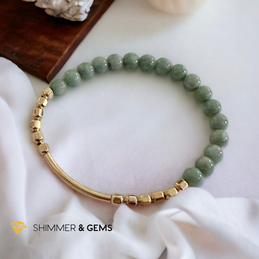 Burma Jade 14k Gold Filled Bangle (Modern Design By Audrey)