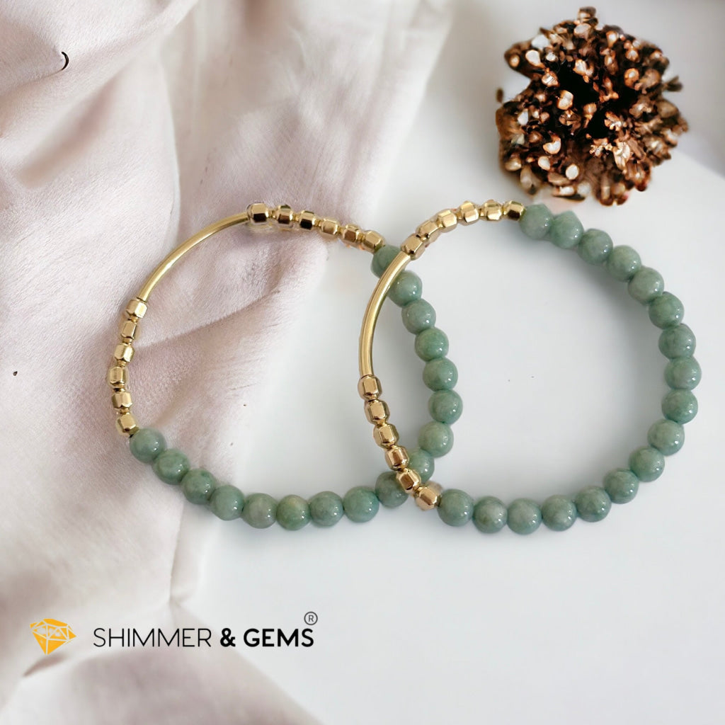 Burma Jade 14k Gold Filled Bangle (Modern Design By Audrey)