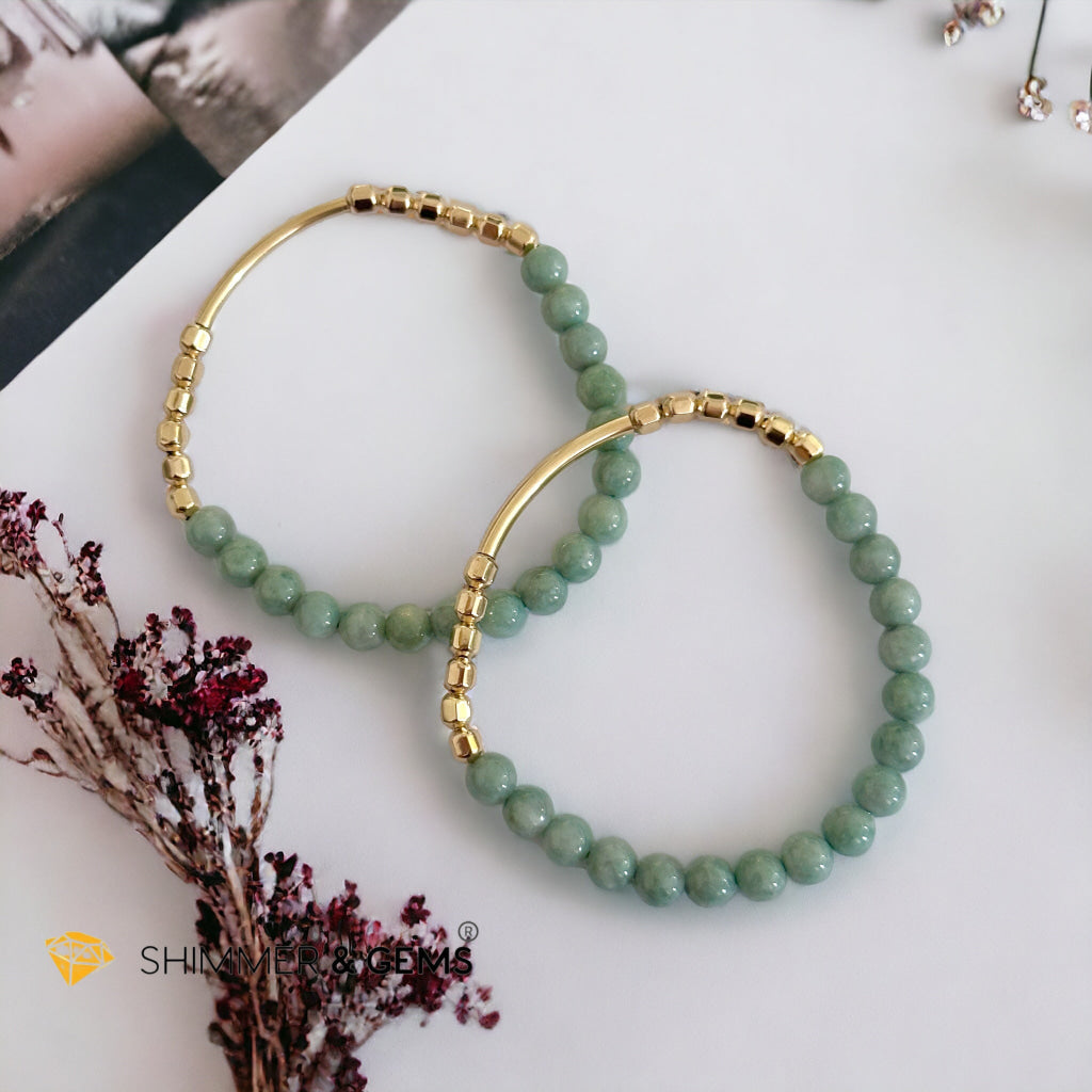 Burma Jade 14k Gold Filled Bangle (Modern Design By Audrey)