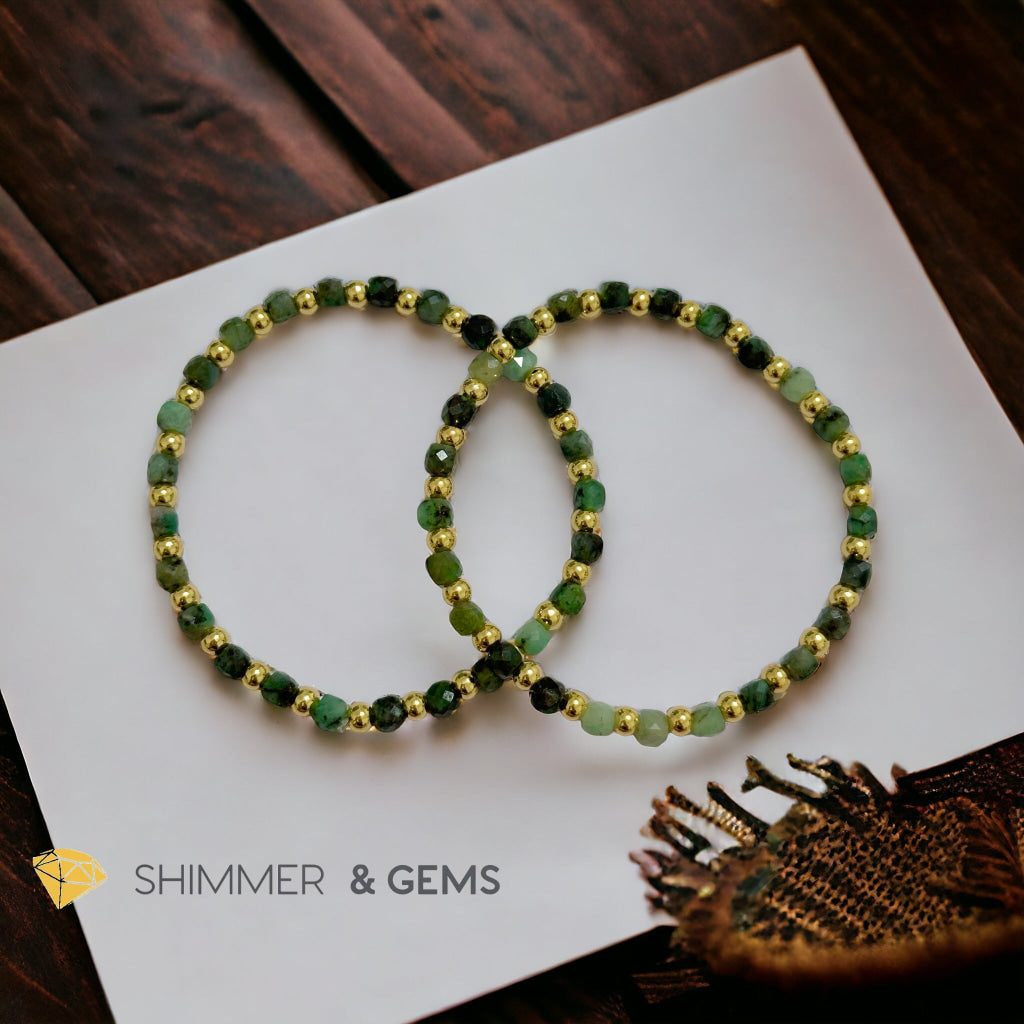 Burma Jade Cube (4mm) Bracelet with Stainless Steel Beads
