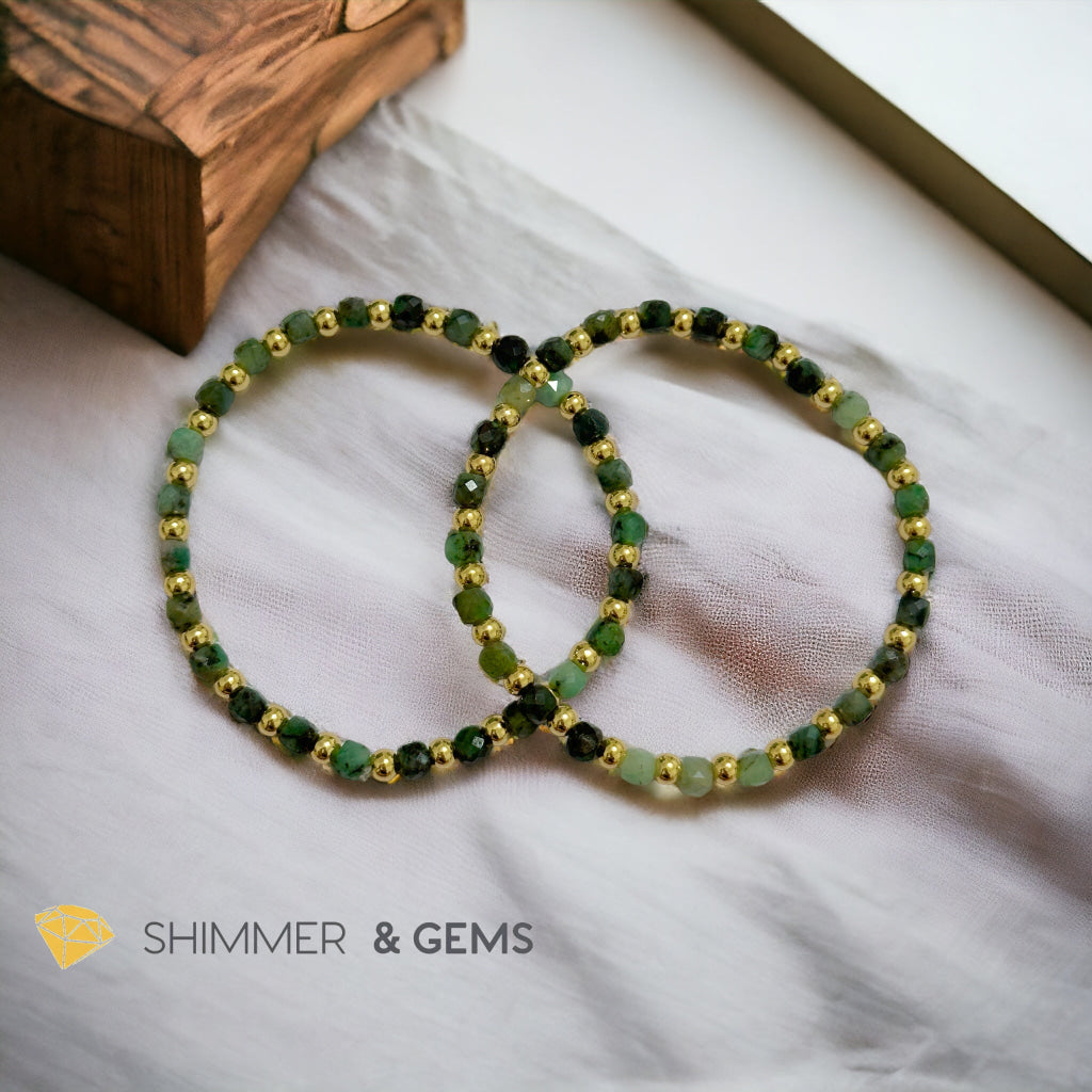Burma Jade Cube (4mm) Bracelet with Stainless Steel Beads