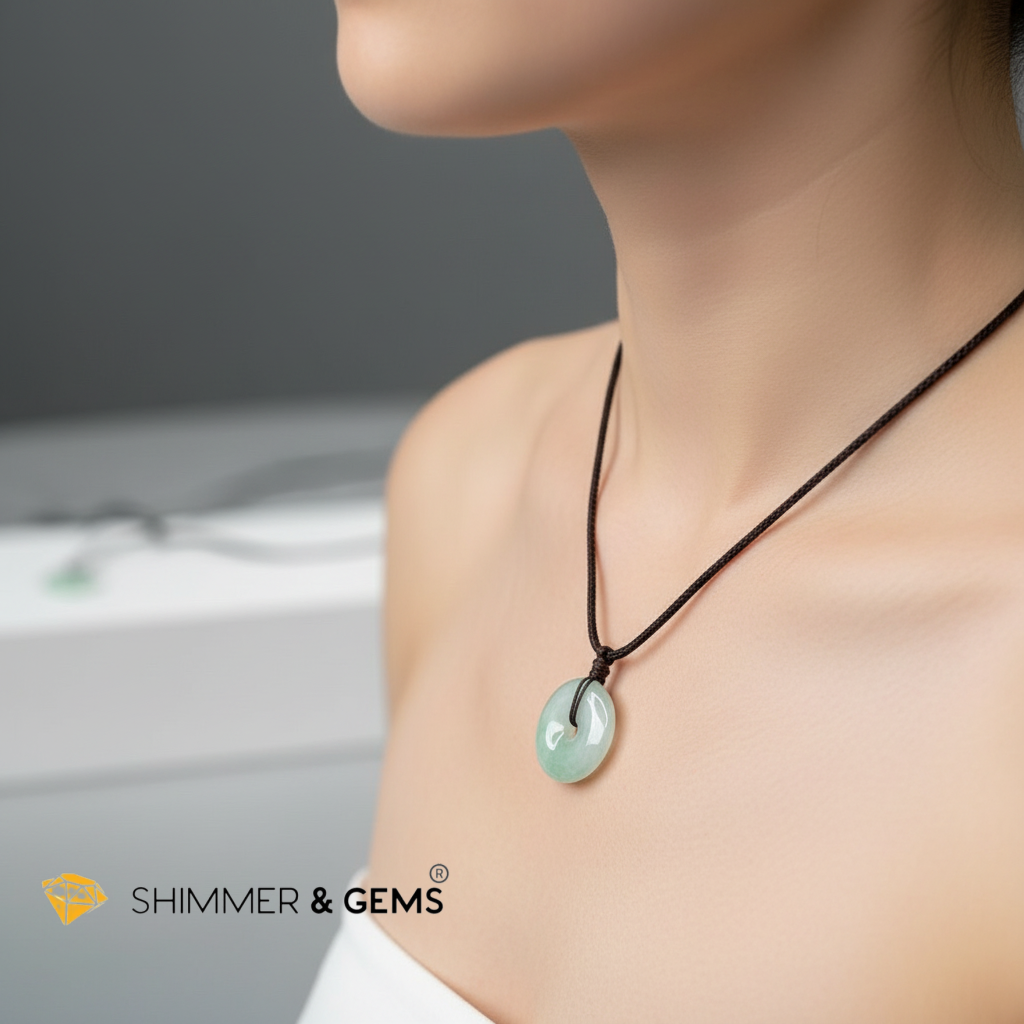 Burma Jade 25mm Donut Pendant with String (Fortune & Prosperity)High Grade
