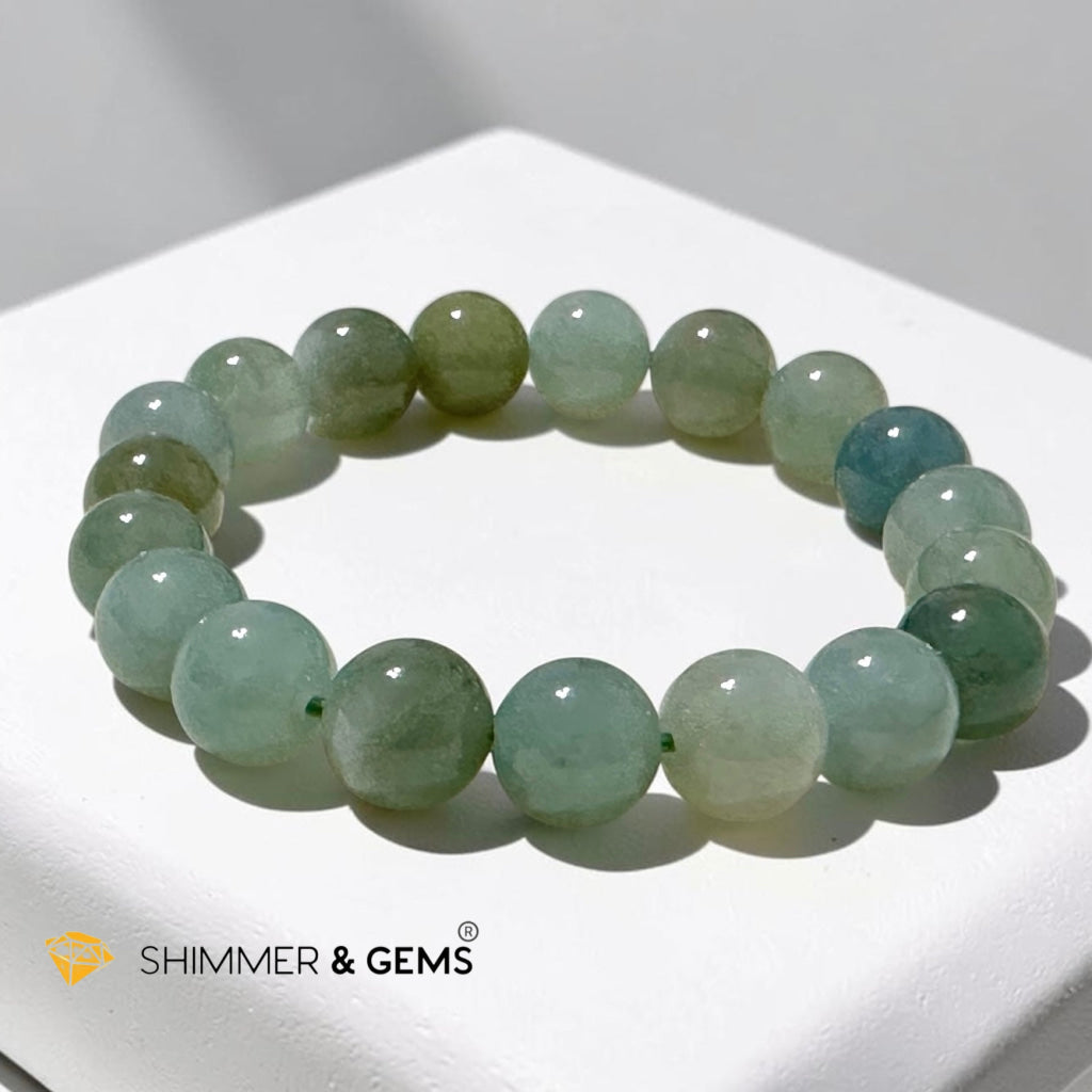 Burma Jadeite Ice Multi-green 10mm Bracelet (Type A) Premium
